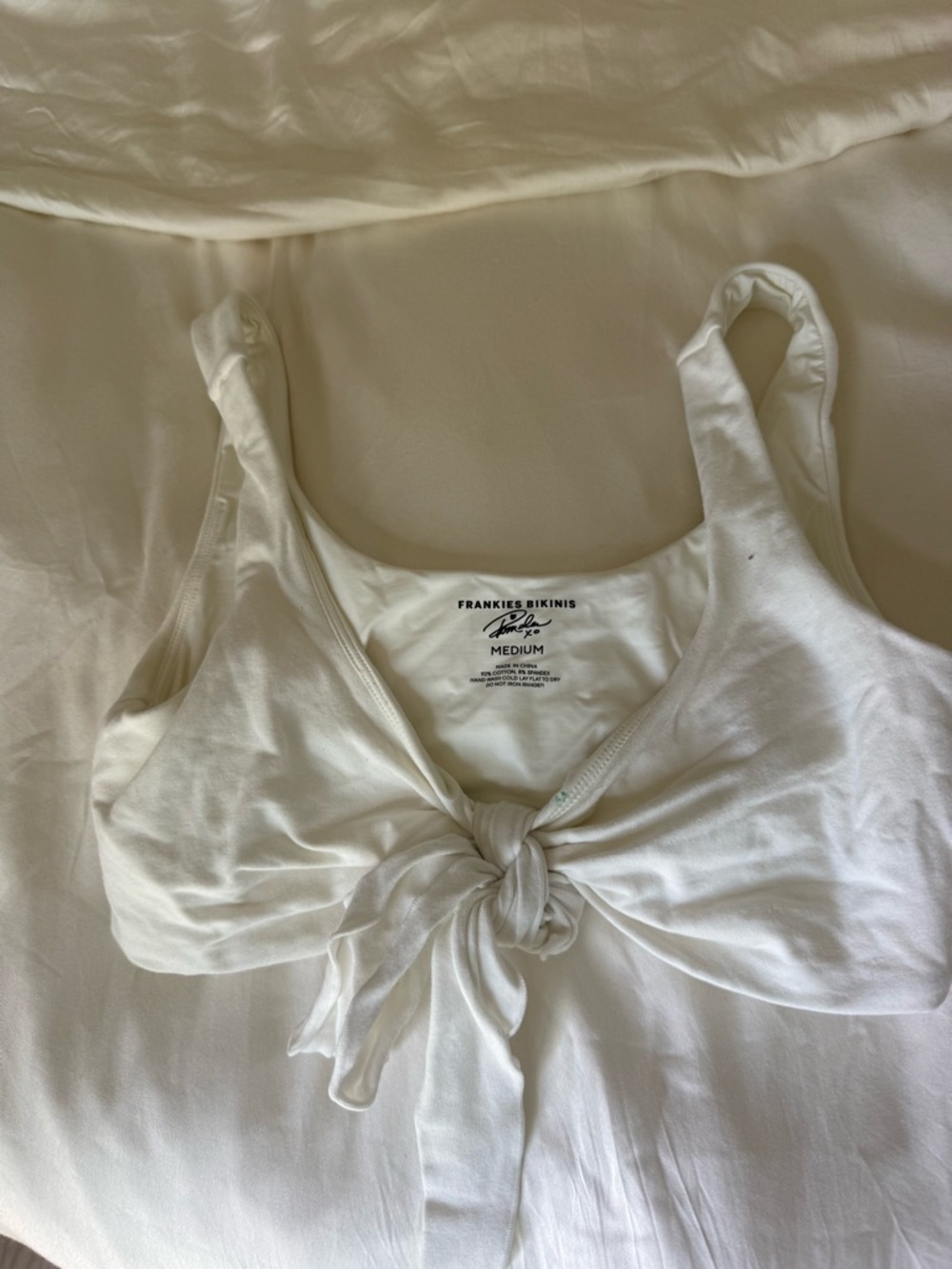 Frankies Bikinis Cream Scoop Bikini Top with Center Knot